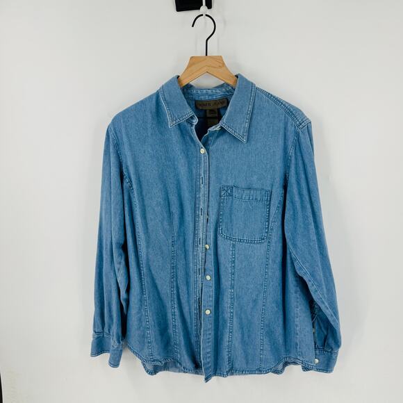 Vintage Jones Jeans 90s Chambray Button Down Closet Staple Shirt Womens Size 14W - Picture 1 of 6